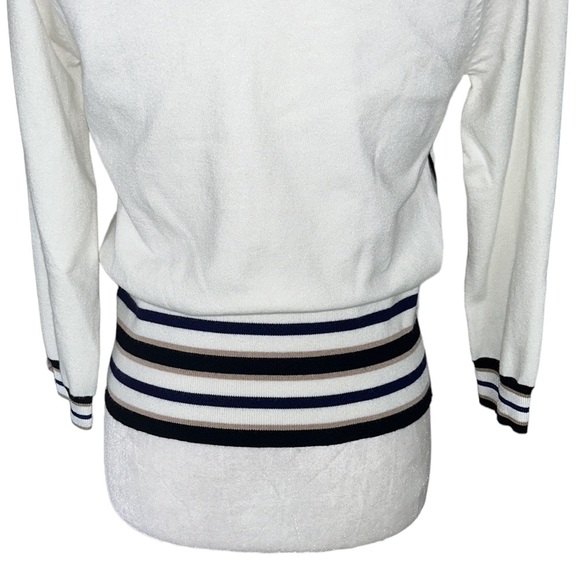 Karen Millen Ivory Placement Stripe Crop Sweater Jumper - L - Picture 10 of 15